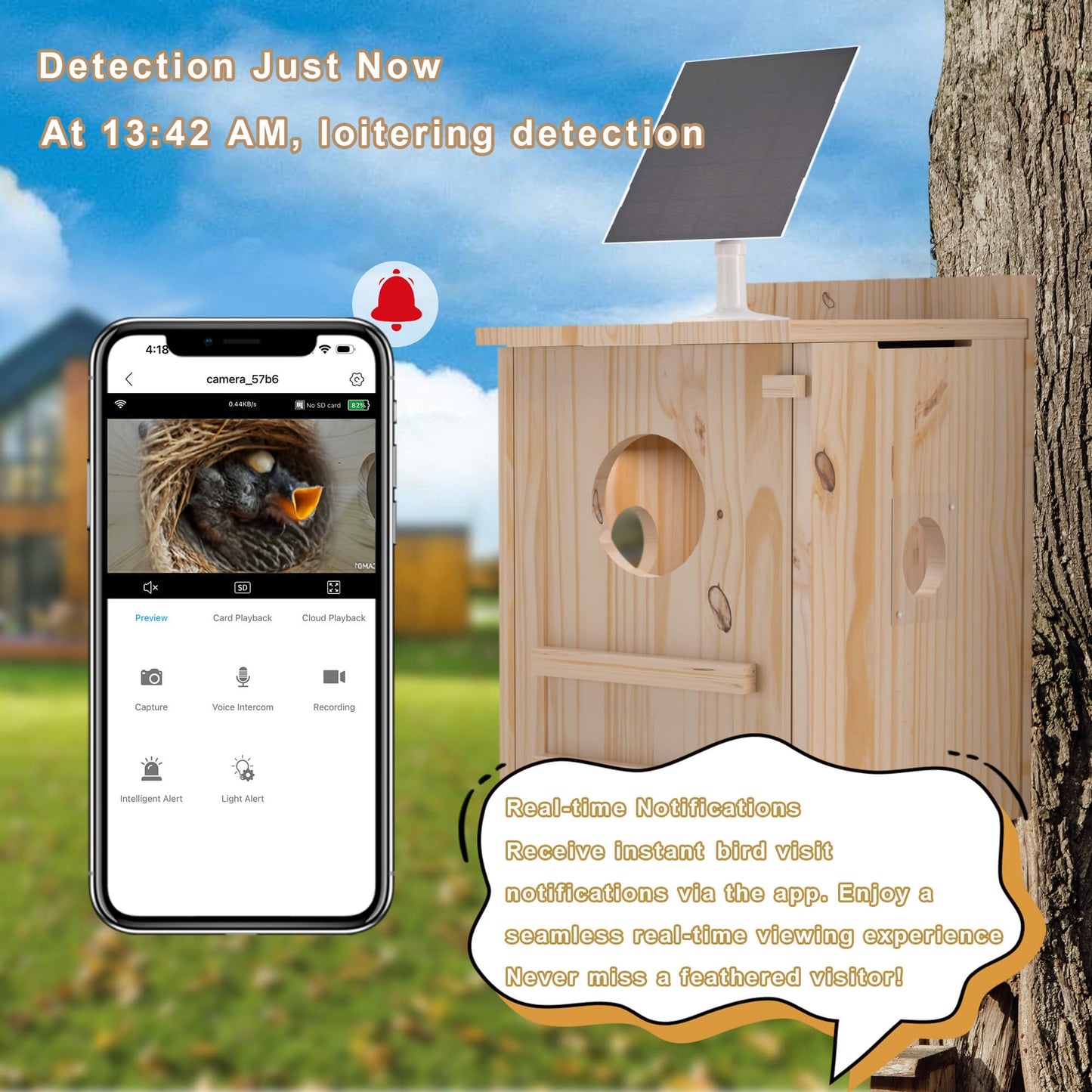Smart Owl House With Camera, Outdoor Hanging Natural Wooden Owl Nesting Box, Solar Powered, Real-time Viewing And Motion Detection, Includes Mounting Screws, Easy To Assemble, Perfect Present For Owl Enthusiasts (brown, 10.8×12.2×16.8 Inch)