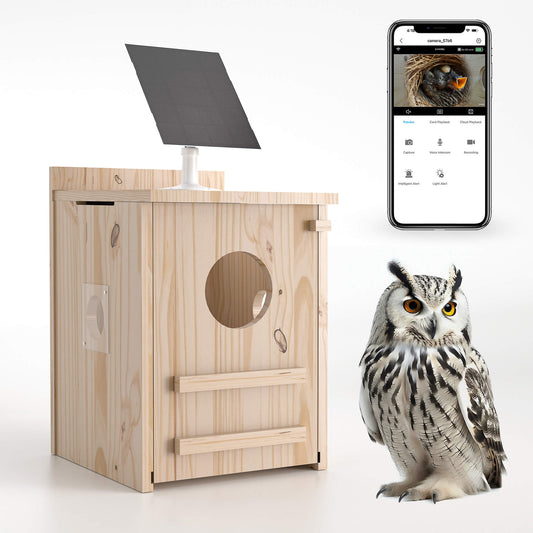 Smart Owl House With Camera, Outdoor Hanging Natural Wooden Owl Nesting Box, Solar Powered, Real-time Viewing And Motion Detection, Includes Mounting Screws, Easy To Assemble, Perfect Present For Owl Enthusiasts (brown, 10.8×12.2×16.8 Inch)