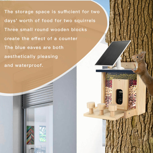 Smart Squirrel Feeder With Solar-powered Camera, 1.5l Wooden Nut Bar & Picnic Table, Hd Live View, App Control, 2.4g Wifi