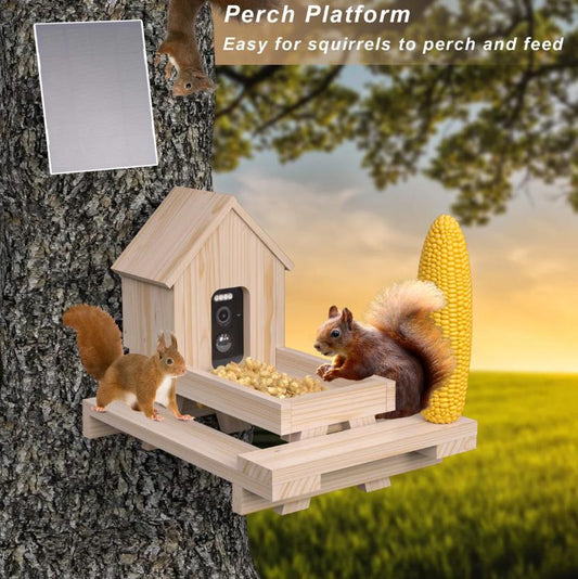 Wooden Squirrel Feeder With Camera, Outdoor Picnic Table Feeders For Squirrels, 1 Corn Cob Holder, Hd Live Video, Real-time View, Instant Notifications, Solar Powered