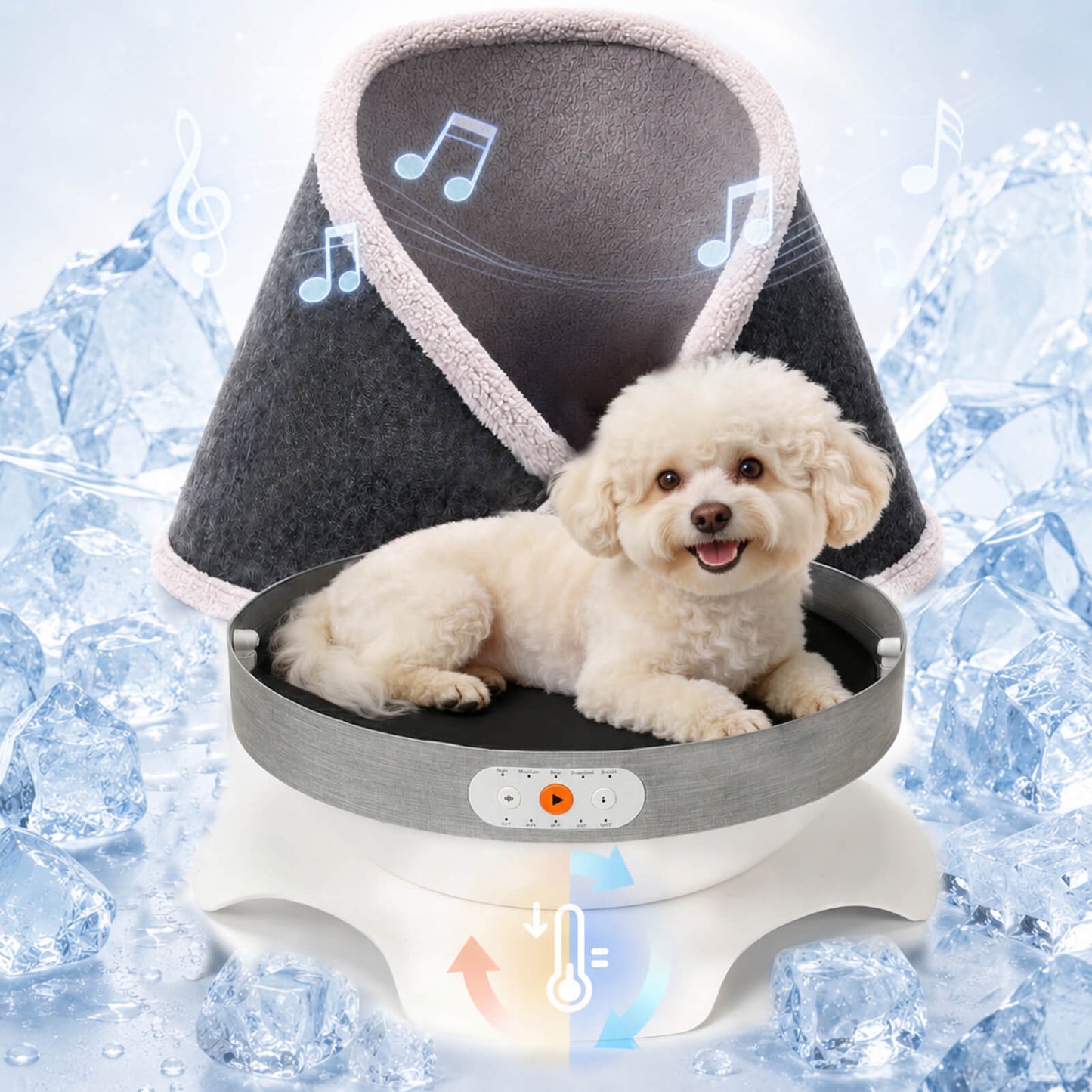 Smart heated and cooling cat cave bed with white noise modes