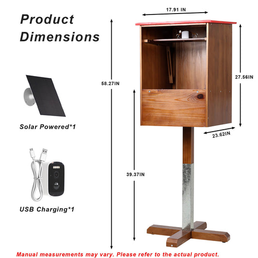 Outdoor cat feeding station dimensions and included solar panel